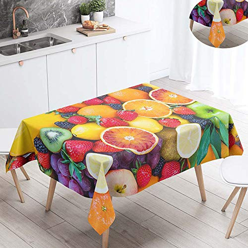 FANSU Tischdecke Wasserdicht Tischwäsche, Rechteckige Wasserabweisend Abwaschbar 3D Obst Tischtuch Draussen Küchentischabdeckung für Outdoor Garten Küche Dekoration (140x200cm,Mehrfarbige Früchte)
