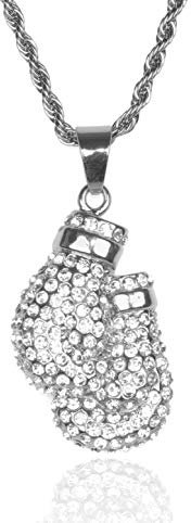 HALUKAKAH Gold Chain for Men Iced Out,Platinum White Gold Finish Full Cz Boxing Gloves Pendant Necklace,Lab Diamonds Prong Set,with Rope Chain 60cm,Free Giftbox