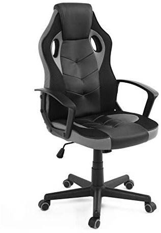 KAYELLES Chaise Gaming E-Sport Junior, siège basculant Simili Cuir & Textile Mesh Respirant, Double Rembourrage appuie tête, Hauteur réglable, pivotant 360°, roulettes Souples Sena (Noir Gris)