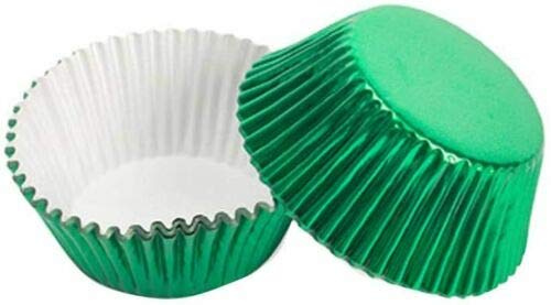50 Mini Cupcake Cases Baking Muffin Cake Petits Fours Green FOIL