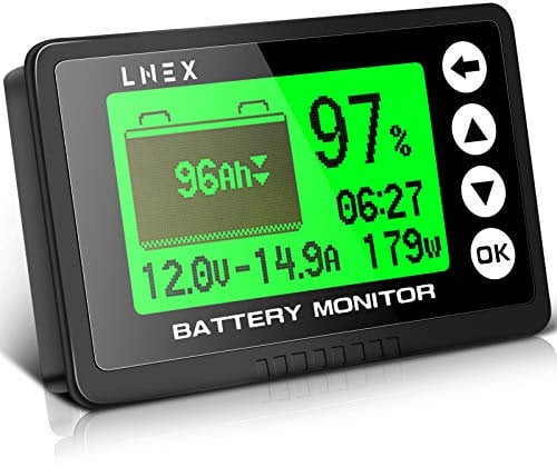 LNEX Portable Battery Monitor with Shunt, 500A Automotive Car Battery Monitor for RV Battery 10V-120V, with High and Low Voltage Programmable Alarm and 26ft Shielded Wire