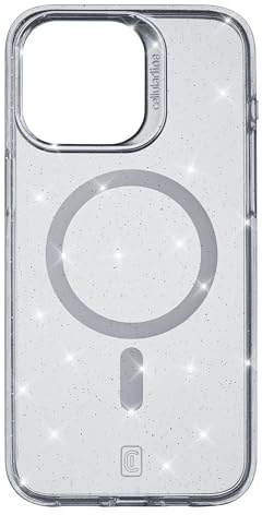 cellularline - Sparkle Mag - iPhone 15 Pro Max - Transparente Hülle mit Glitzer-Finish, kompatibel mit MagSafe-Ökosystem - Geschützte Kanten, Tasten und Anschlüsse - Rot