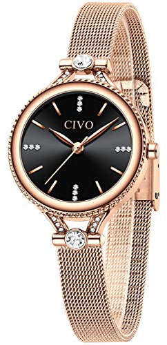 CIVO Montre Femme Or Rose Acier-Inoxydable: Slim Bracelet à Quartz Analogique Etanche Luxe Mode Élégant