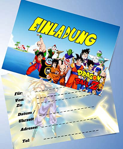 12 Einladungskarten & 12 Umschläge für Geburtstag Partys und Kindergeburtstag Kompatibel mit Dragon Ball Z Nr. 1