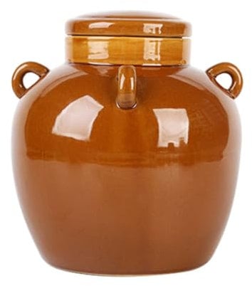 YARNOW Pot à cornichons en céramique fait à la main avec couvercle pour la fermentation japonaise Marron clair CMX5R1411541SH3LXD Taille M