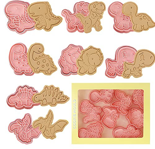 ENYACOS 8 STÜCK Ausstecher Kunststoff Stempel Ausstechformen, Dinosaurier-Ausstechformen-Set für Kinder Keksausstecher Kinder Dinosaurier Backset zum Selberbacken(B)