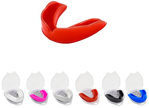 Mundschutz Gum Shield - Professioneller Mundschutz Slim Fit mit Tasche für Kontaktsport, Rugby, Kampfsport, Judo, Karate, Rugby, MMA, Boxen, Hockey, Fußball (Rot, Erwachsene(+12))