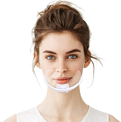 tp TRADEPROVIDER Mouth Shield, (20 pieces) Face Shield, Clear Anti-Fog, Adjustable Elastic Strap. PVC Plastic Face Visor, Transparent Waiter Chef Visor with White Chin base
