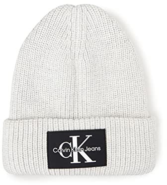 Calvin Klein Jeans Damen Mütze Monologo Patch Beanie, Cirrus Grey, OneSize