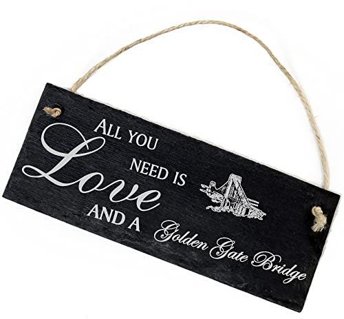 Schiefertafel Deko Golden Gate Bridge San Francisco Schild 22 x 8 cm - All you need is Love and a Golden Gate Bridge - Wanddeko Dekoration Türschild