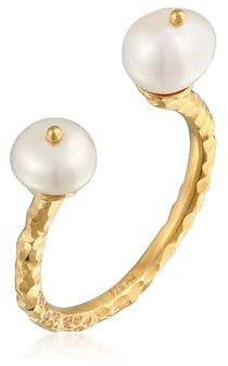 Elli Ring Elli PREMIUM Ring Damen Offen Gehämmert Trend mit Süßwasserzuchtperlen in 925 Sterling Silber Vergoldet
