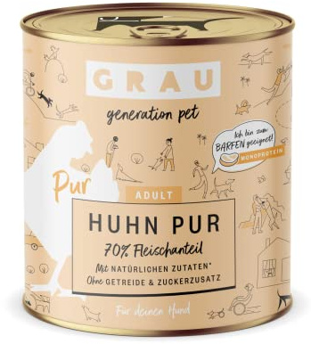 GRAU – das Original – Nassfutter für Hunde - Huhn Pur, 6er Pack (6 x 400 g), Monoprotein, für Erwachsene Hunde