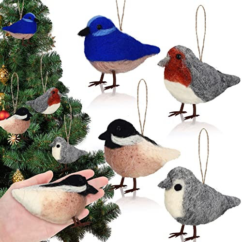 Hungdao Filz-Weihnachtsvogel-Ornamente, Vintage-Ornamente für Weihnachtsbaum, hängende Dekoration, getufteter Vogel, handgefertigt, Wollfilz, Dekoration für Weihnachtsfeier, 4 Stück (niedlich)