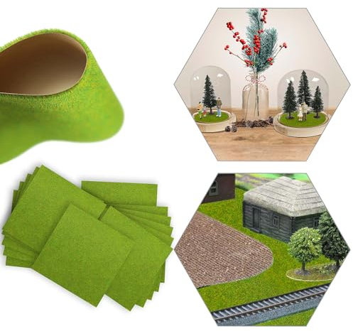Evemodel 12 Stück 17 * 17 cm Modell Gras Matte Miniatur Gartenbau Grasmatten Dekor Modellbau für Landschaftsbau Garten Balkon Haus (Gras-grün)