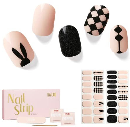 NAILOG Semi Cured Gel Nail Strips, 34 pcs Salon-Quality Gel Nail Stickers, Long Lasting Nail Wraps for Women with Soft Gel Finish, I'm Trapped