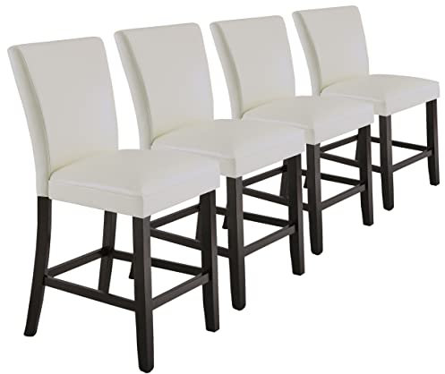 PADMA HOUSE Barhocker gepolsterter Barstuhl mit Mittlerer Rückenlehne, PU, Sitzhöhe 61 cm, Barhockern mit Fußstütze… (4er Set Weiß)