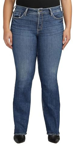 Silver Jeans Co. Plus Size Suki Mid Rise Curvy Fit Slim Bootcut Jeans | Trendy & Stretchy Denim Bottoms