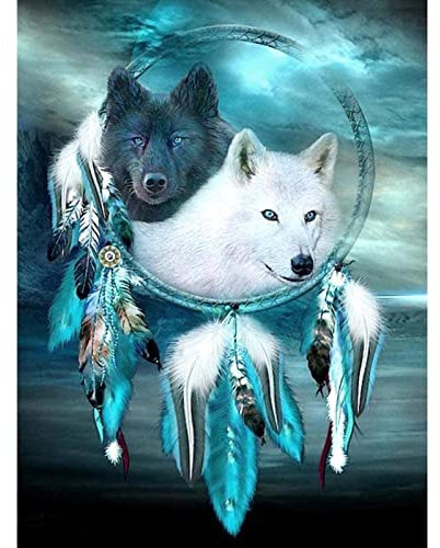 VAIIEYO DIY 5D Diamond Painting Wolf, Diamond Painting Pictures Painting Dream Catcher Painting by Numbers Diamond Home Wall Decor Painting Cross Stitch Diamond Decoration 30 x 40 cm