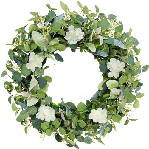 Weldomcor Couronne d'Eucalyptus 50cm, Décoration de Porte d'Entrée pour Printemps, Été et Toute l'Année, Fleurs Artificielles pour Fenêtre et Mur