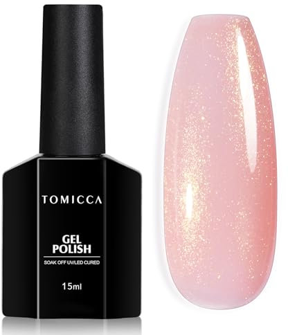 TOMICCA Vernis Semi Permanent Or Pailleté Rose Laiteux, 15ml Vernis Gel UV Semi Permanent Paillettes Nail Art Gel Rose Laiteux Soak Off UV LED Vernis-Gel Manucure