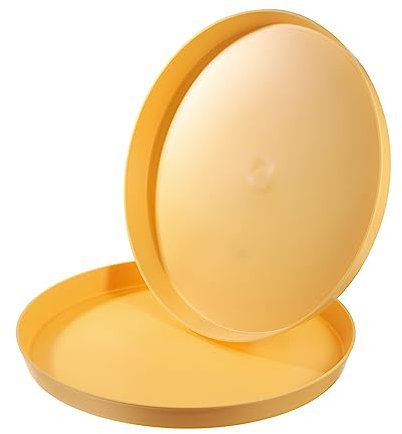 PATIKIL 14 Restaurant Serving Trays, 2 Pcs Round Non-Slip Food Service Tray Platter Reusable Plastic Fast Food Serving Tray for Bar Coffee Home Cafeteria Hotel, Yellow