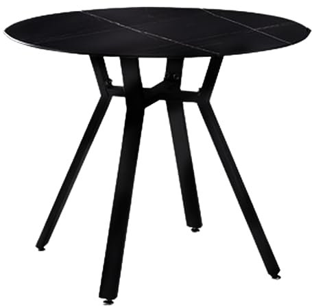 Moderne Ronde Table De Salle à Manger Style Industriel avec Plateau en Marbre Et Pieds Noirs Mid-Century Table De Loisirs pour Le Salon Cuisine Et Salle à Manger(Size:80cm,Color:Noir)
