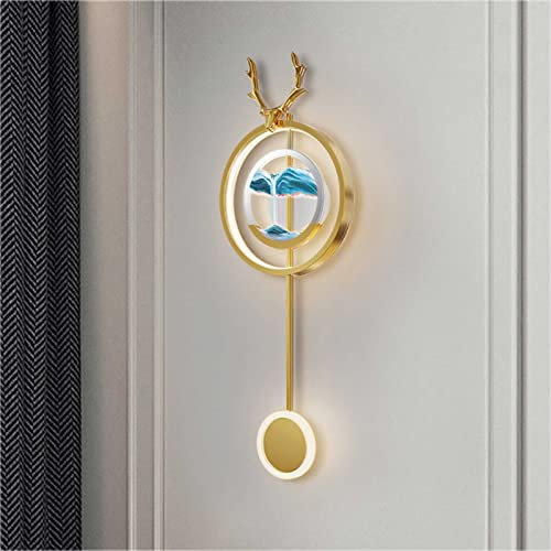 Lampes murales modernes, Lampe murale de peinture de sable en forme de bois de cerf 20w, lampe à led sablier 3D, trois (Color : Gold, Size : BLUE)