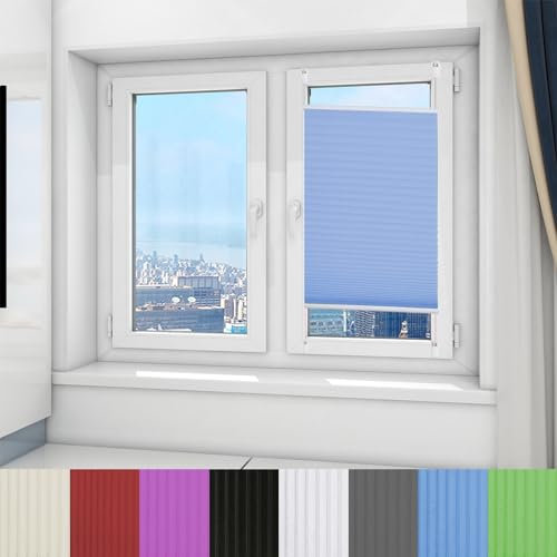 Plissee nach maß 60 x 60 cm Faltrollo Plisseerollo Jalousie Sonnen-, Sicht- & Schallschutz leicht zu montieren mit Klemmträger für Fenster & Türen, Blau