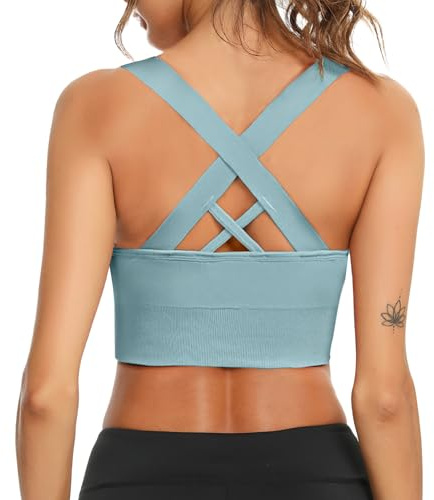 Leversic Sport BH Damen Push up, Sports Bra Ohne Bügel Sport BH Rückenfrei, mit Breiten Trägern für Besseren Halt und Unterstützung, 1pc-Hellblau, XL