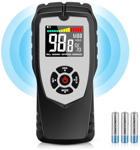 Flintronic Misuratore di Umidità, Misuratore Umidità Legni, Rilevatori Di Umidità Igrometro Senza Ago, Misuratore di Umidità con Batteria Display LCD, per Legni, Parete, Pavimenti, Legno, Gess