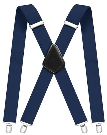 Diompirux Hosenträger Herren Breit 3,5 cm mit Sehr Starken 4 Metall Clips, Durable Elastic Verstellbare Hosenträger, Elastisch X Form Einheitsgröße Hosenträger, Passt Alle Männer und Damen (Blau)