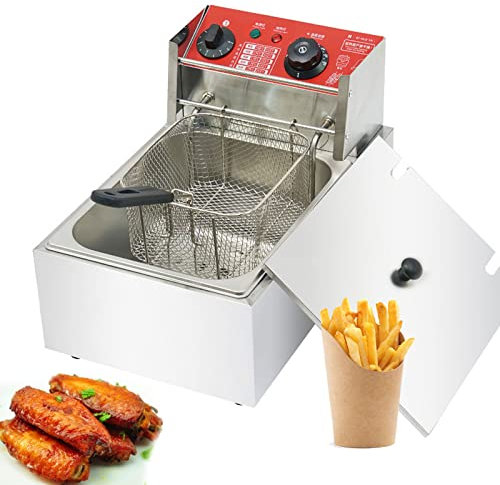 Deep Fat Fryer 10l, Chip Electric Pan, Chip Pans with Basket and Lid, 2500w Stainless Steel Single Cylinder Electric Fryers for Frying Chicken, Shrimp, French Fries, Restaurant