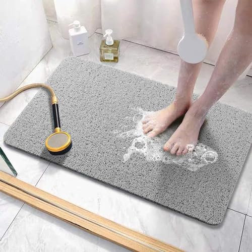 Alfombra de Ducha Antideslizante Gris 40 x 80 cm Alfombra de baño de Seguridad Suave y cómoda con Orificios de Drenaje Alfombras de Ducha de Masaje de Loofah de PVC