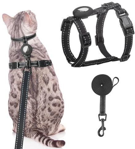 SCENEREAL Katzengeschirr und Leine, ausbruchsicher, mit Airtag-Halter, reflektierendes Haustiergeschirr zum Spazierengehen, verstellbare Kätzchen-Weste, weiches Geschirr für drinnen und draußen,