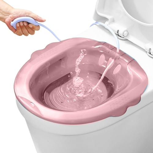 SITZ-Bad für die Toilette, über der Toilette SITZ BAD für Hämorrhoiden, Anti-Overflow-tragbares Bidet mit Abflusslöchern und Flusher, SITZ-BAD für Hämorrhoiden nach der Geburt private Pflege (rosa, m