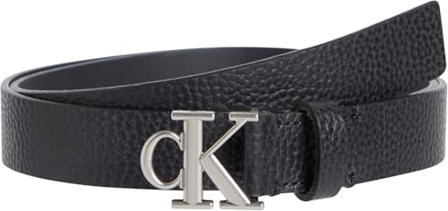 Calvin Klein Damen Gürtel Monogram Plaque Buckle 2,5 cm Ledergürtel, Schwarz (Na Black/Pewter), 75 cm