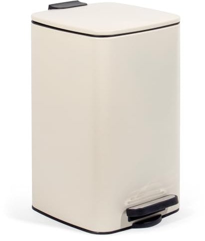 GREELUE Kosmetikeimer 8L, Mülleimer bad, Badmülleimer mit Deckel, (Soft Close) Tretmülleimer aus Metall für Badezimmer, WC, Schlafzimmer (Beige, 24 x 19,5 x 33 cm)