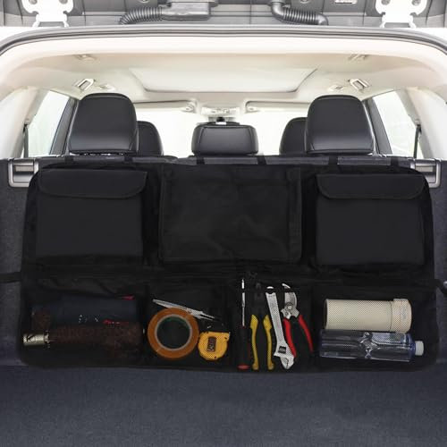 Beicarin kofferraum organizer auto - neuer Upgrand doppelte Kapazität organizer auto, ausgestattet mit Starkes elastisches Netz & 4 Zauberstabstruktur, autotasche kofferraumtasche, 7 bags.