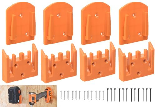 8-Pack Battery Wall Mount Holder & Drill Tool Mount - for 18V RIDGID Li-ion Drill, Fits Work Van, Shelf, Toolbox, Includes 20 Screws (No Tool Required)