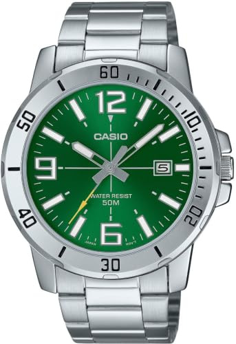 Casio Enticer MTP-VD01D-3BV Herren-Armbanduhr, sportlich, Analog, Edelstahl, Grün