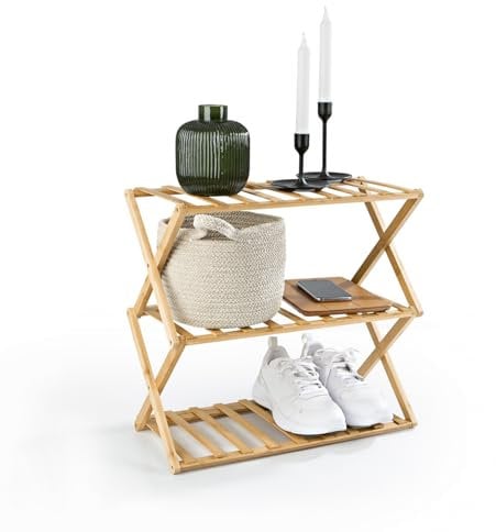Lumaland Bambusregal 3 Etagen, klappbar | Bambus Organizer – ideal als Schuhregal, im Badezimmer & als Küchenregal | Regal für Deko – platzsparend & montagefrei | 50 x 25 x 46 cm