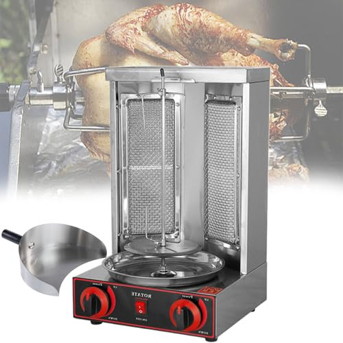 Beachtiful Máquina de Pollo Casera, Asador de Encimera Parrilla Kebab Asador Vertical Propano Pollo Turco Doner Kebab Broiler, con 2 Quemadores, para Cocina de Restaurante Casero,Pan