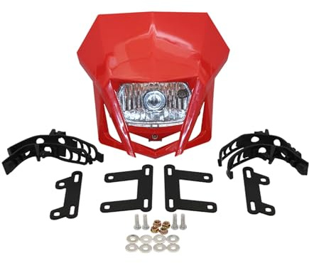 PowerMotor Motorrad Offroad Scheinwerfer Set Universal Frontlicht Ersatz für Verkleidung Dual Sport geeignet für Motocross/Enduro/Supermoto/CRF KX DRZ YZ XT XR 150 230 YP20 2016–2023 Rot