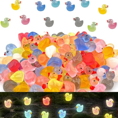 DYMHQ 100 Stück Mini-Enten, leuchtend, aus Kunstharz, 10 Farben, Mini-Ente, Miniatur-Figur, Ente, Miniaturen, für Aquarium, kleine Enten, zum Basteln, Garten, Dekoration