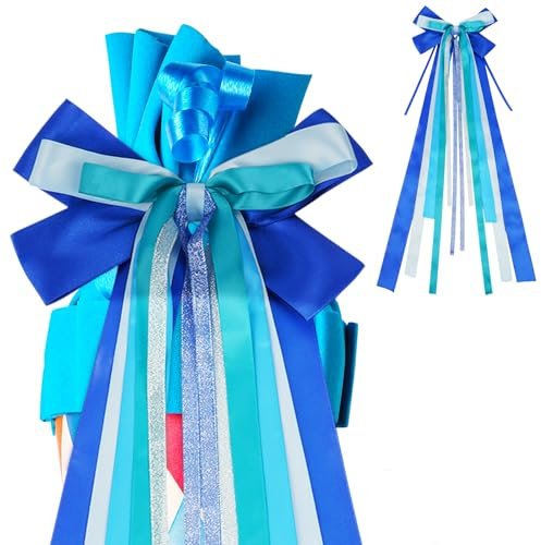 HOTUT Handgemacht Satinband Deko Schleifen, Große Fertigschleife, Schultütenschleife 60×20cm, Satin-Schleife zum Basteln Dekorieren Verzieren Geschenkverpackung-Blau