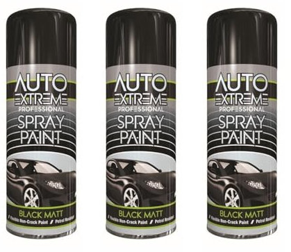 DIOXSTAR Black Matt Spray Paint, Matt Finish, Quick Drying, Non-Cracking, Suitable for Most Surfaces Including Wood, Metal and Glass, Easy to Use, 400ml (3 PCS)