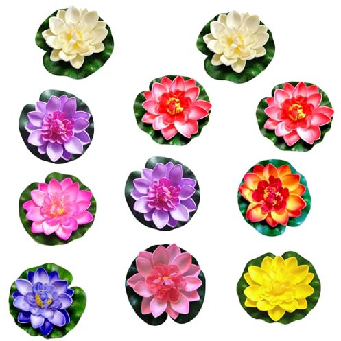 QINGYIWL Lot de 11 Nénuphar Flottant, 10 cm Fleurs de Nénuphars Artificielles, Fleurs de Lotus Artificielles Flottantes pour Jardin Étang Aquarium Décoration