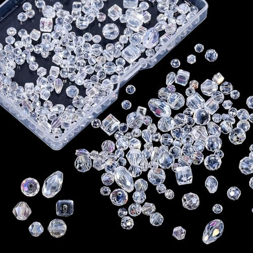 Piriuuo 300 Stück Perlen Zum Auffädeln, Facettierte Glasperlen Glitzerperlen zum Auffädeln Perlen Armbänder für Basteln Schmuckherstellung mit Aufbewahrungsbox für Basteln, DIY Halsketten, Armbänder