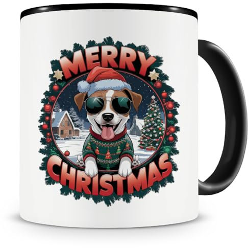 Samunshi® Weihnachten Tasse mit Spruch Merry Christmas Jack Russel Terrier Geschenk für alle Hunde Fans Kaffeetasse Tier Weihnachts Tassen zum Geburtstag Weihnachten 300ml schwarz