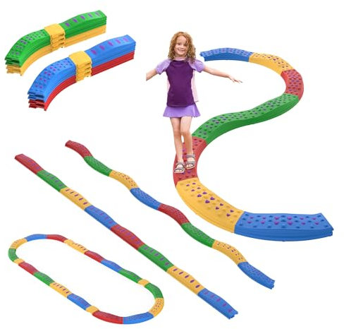 FIVMEN Balancierbalken Kinder mit 20 Bunte Stapelsteine Balanciersteine Balancieren Balance Board Schwebebalken Sensorisches Spielzeug für Kinder ab 3-7 Jahren Drinnen & Draußen